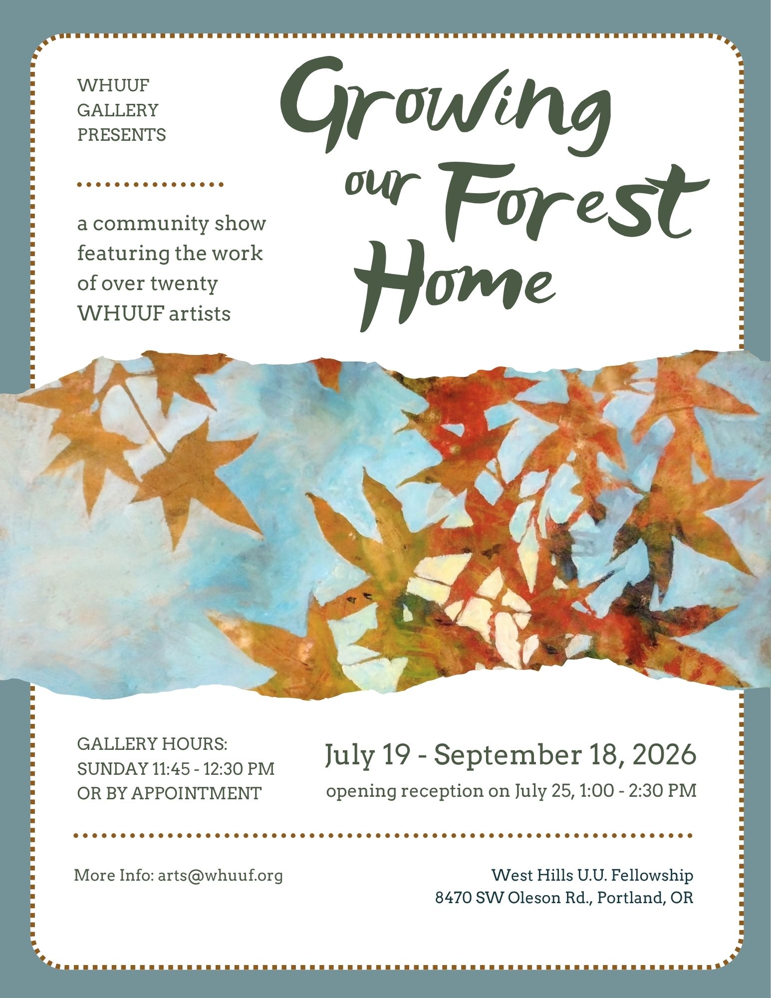 WHUUF Arts Reception for our community art show